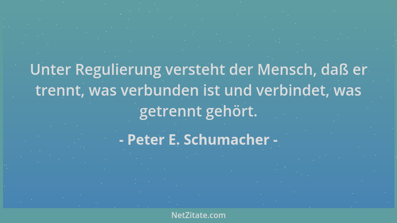 Peter E. Schumacher - Unter Regulierung versteht der Mensch, daß er trennt, was verbunden ist und verbindet, was getrennt g...
