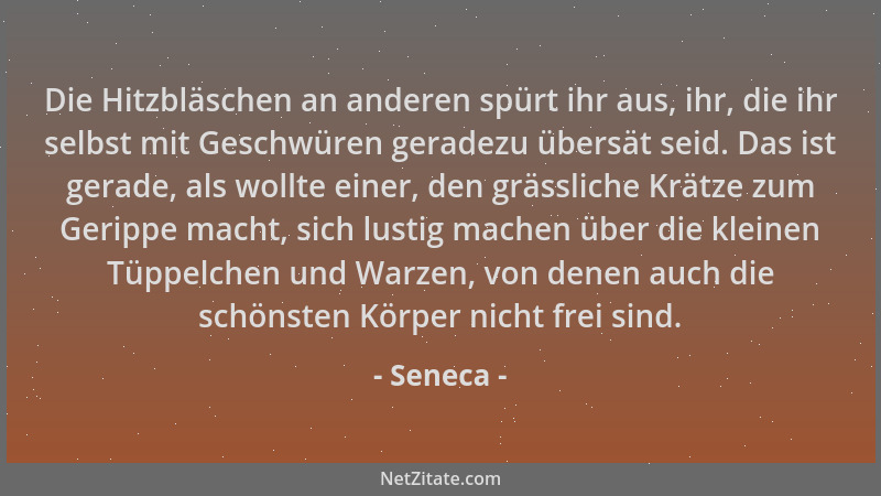 Seneca - Die Hitzbläschen an anderen spürt ihr aus, ihr, die ihr selbst mit Geschwüren geradezu übersät seid. Das ist gerad...