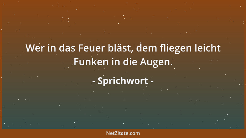 Sprichwort - Wer in das Feuer bläst, dem fliegen leicht Funken in die Augen....