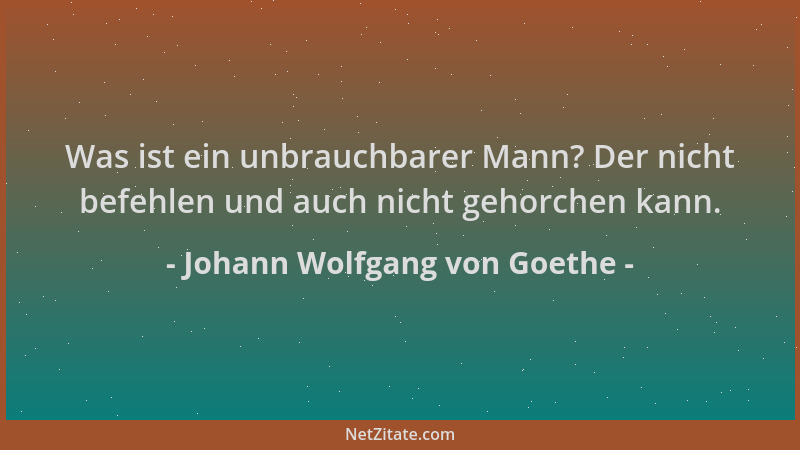 Johann Wolfgang von Goethe - Was ist ein unbrauchbarer Mann? Der nicht befehlen und auch nicht gehorchen kann....