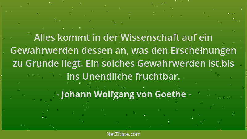 Johann Wolfgang von Goethe - Alles kommt in der Wissenschaft auf ein Gewahrwerden dessen an, was den Erscheinungen zu Grund...