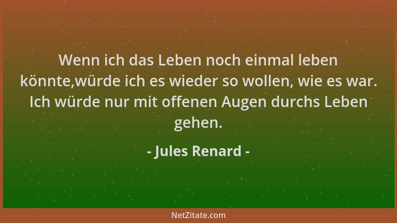 Jules Renard - Wenn ich das Leben noch einmal leben könnte,würde ich es wieder so wollen, wie es war. Ich würde nur mit off...