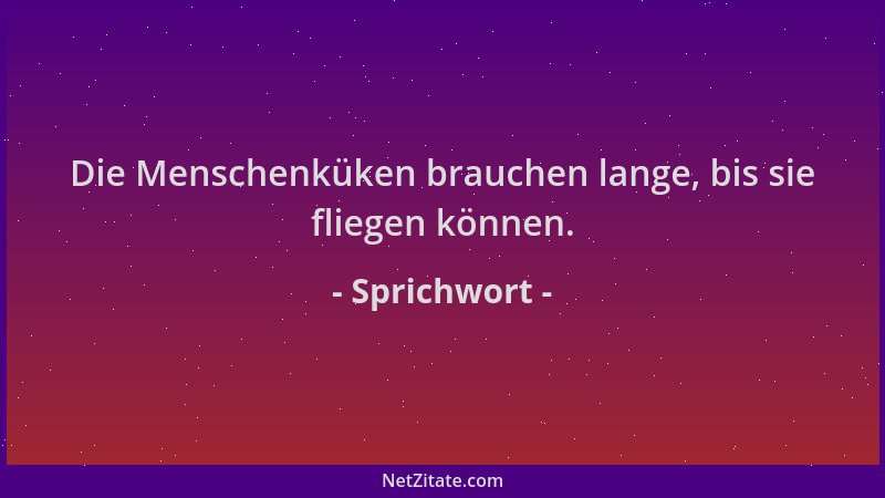 Sprichwort - Die Menschenküken brauchen lange, bis sie fliegen können....