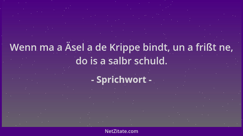 Sprichwort - Wenn ma a Äsel a de Krippe bindt, un a frißt ne, do is a salbr schuld....