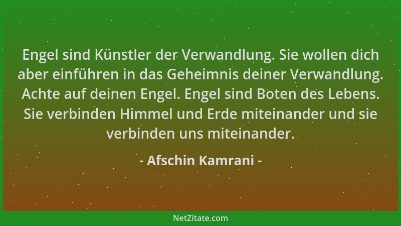 Afschin Kamrani - Engel sind Künstler der Verwandlung. Sie wollen dich aber einführen in das Geheimnis deiner Verwandlung....