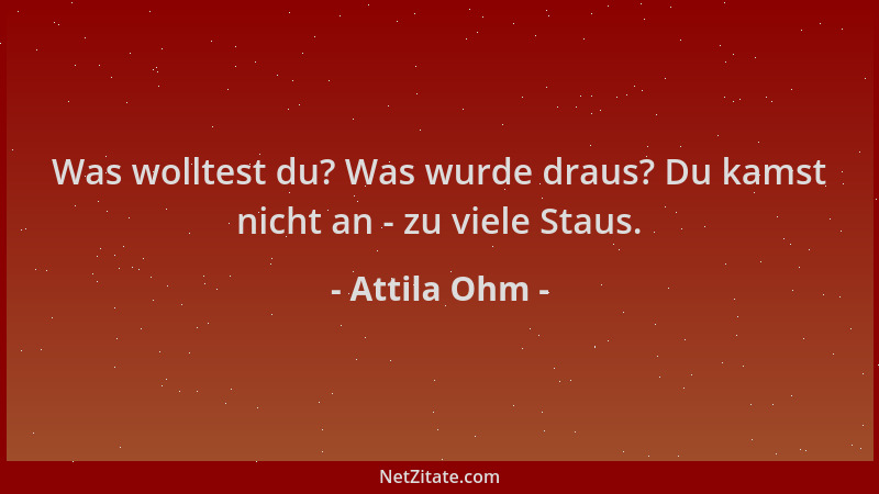 Attila Ohm - Was wolltest du? Was wurde draus? Du kamst nicht an - zu viele Staus....