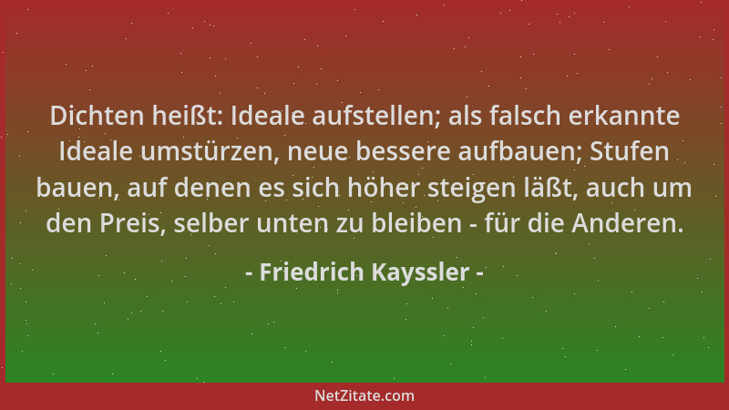 Friedrich Kayssler - Dichten heißt: Ideale aufstellen; als falsch erkannte Ideale umstürzen, neue bessere aufbauen; Stufen...