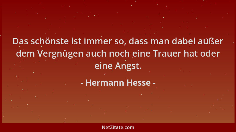 Hermann Hesse - Das schönste ist immer so, dass man dabei außer dem Vergnügen auch noch eine Trauer hat oder eine Angst....