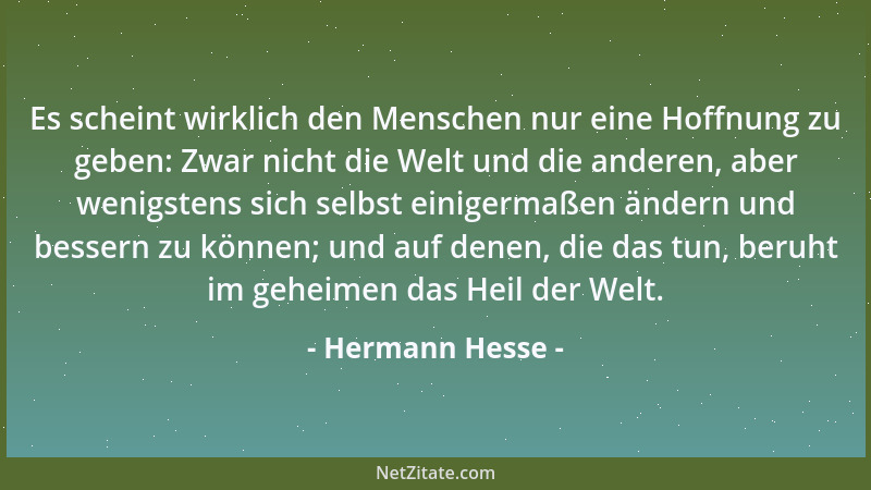 Hermann Hesse - Es scheint wirklich den Menschen nur eine Hoffnung zu geben: Zwar nicht die Welt und die anderen, aber weni...
