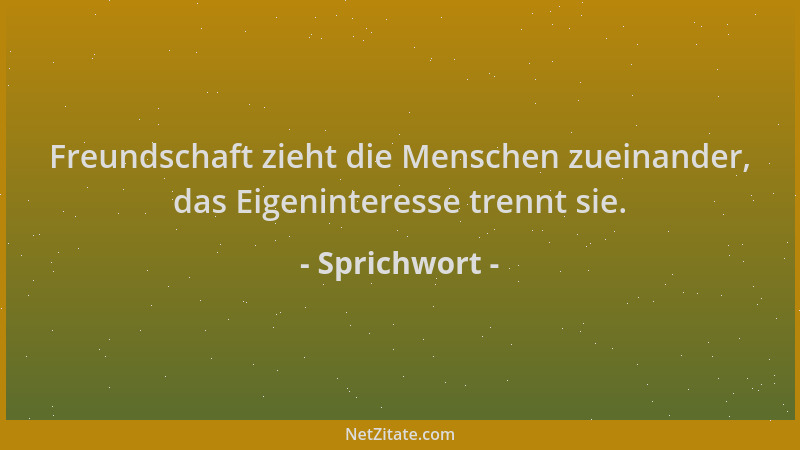 Sprichwort - Freundschaft zieht die Menschen zueinander, das Eigeninteresse trennt sie....