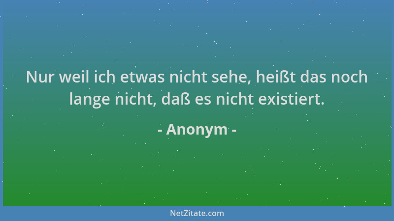 Anonym - Nur weil ich etwas nicht sehe, heißt das noch lange nicht, daß es nicht existiert....