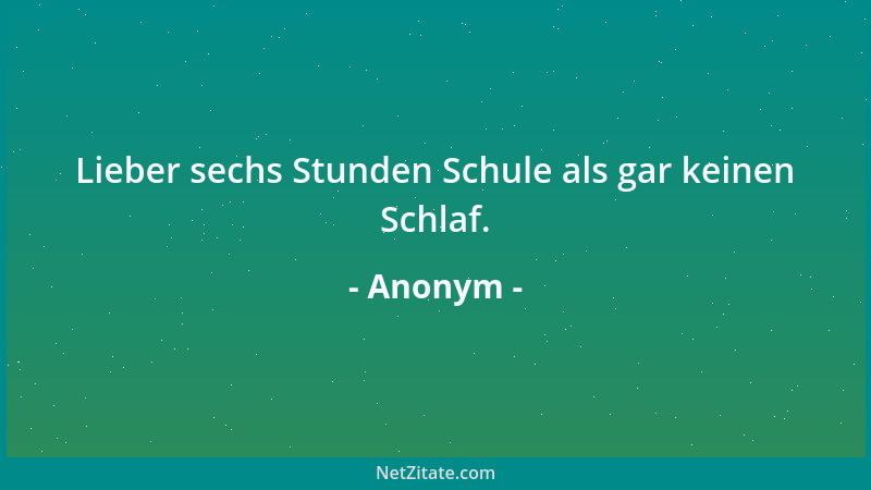 Anonym - Lieber sechs Stunden Schule als gar keinen Schlaf....