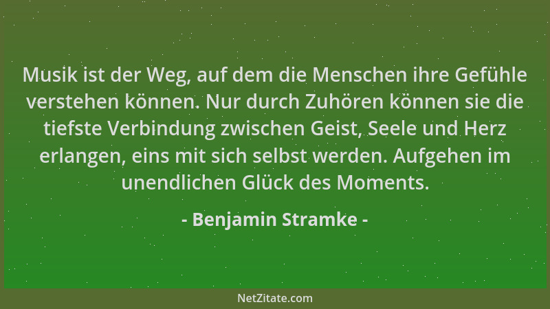Benjamin Stramke - Musik ist der Weg, auf dem die Menschen ihre Gefühle verstehen können. Nur durch Zuhören können sie die...