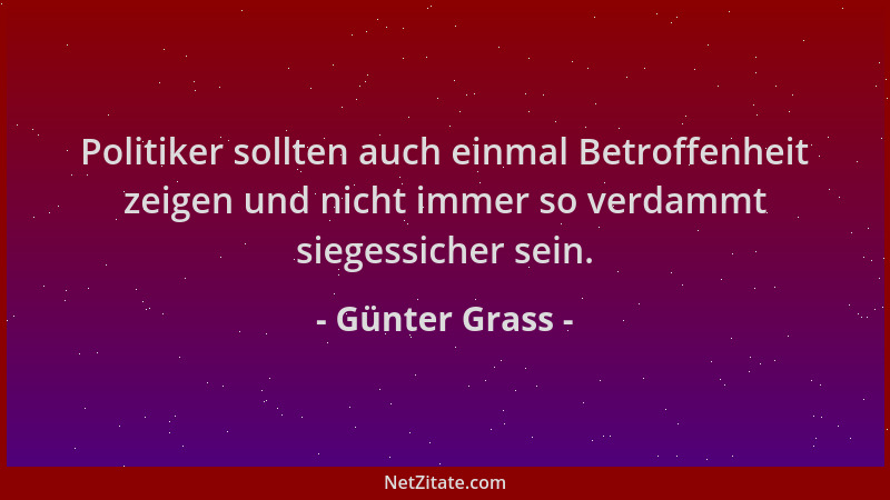 Günter Grass - Politiker sollten auch einmal Betroffenheit zeigen und nicht immer so verdammt siegessicher sein....