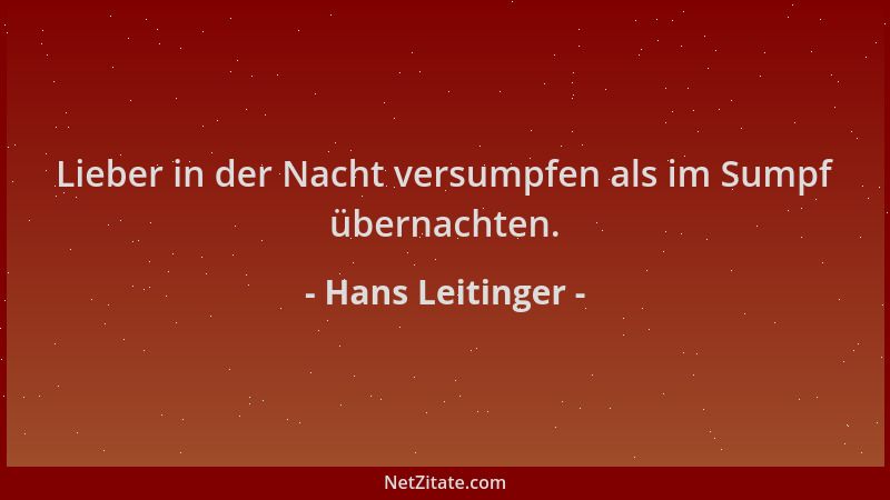 Hans Leitinger - Lieber in der Nacht versumpfen als im Sumpf übernachten....