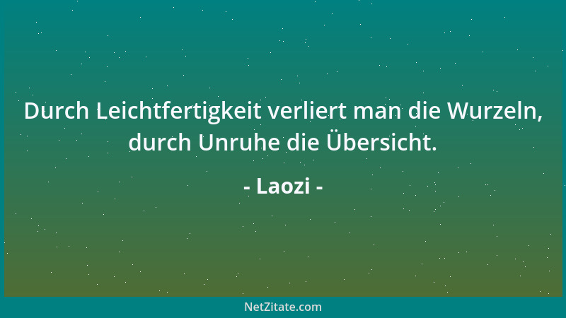 Laozi - Durch Leichtfertigkeit verliert man die Wurzeln, durch Unruhe die Übersicht....