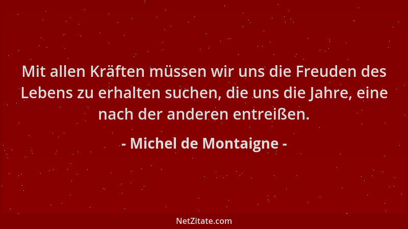 Michel de Montaigne - Mit allen Kräften müssen wir uns die Freuden des Lebens zu erhalten suchen, die uns die Jahre, eine n...