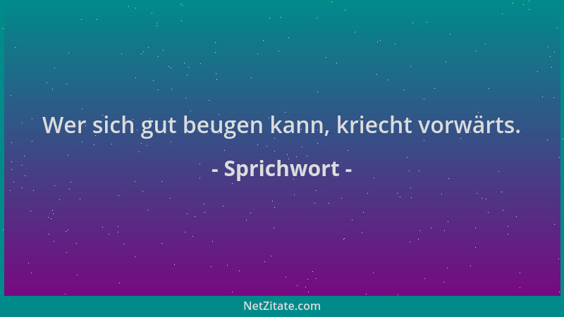 Sprichwort - Wer sich gut beugen kann, kriecht vorwärts....