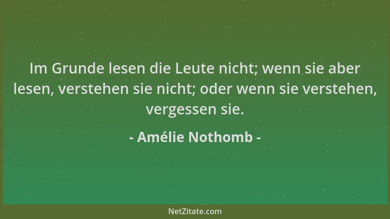 Amélie Nothomb - Im Grunde lesen die Leute nicht; wenn sie aber lesen, verstehen sie nicht; oder wenn sie verstehen, verges...