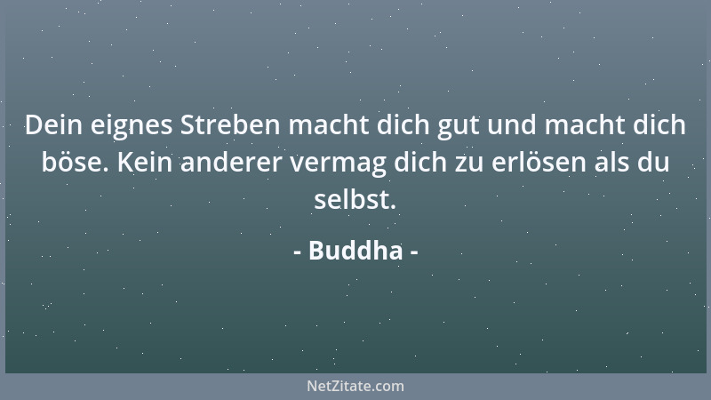 Buddha - Dein eignes Streben macht dich gut und macht dich böse. Kein anderer vermag dich zu erlösen als du selbst....