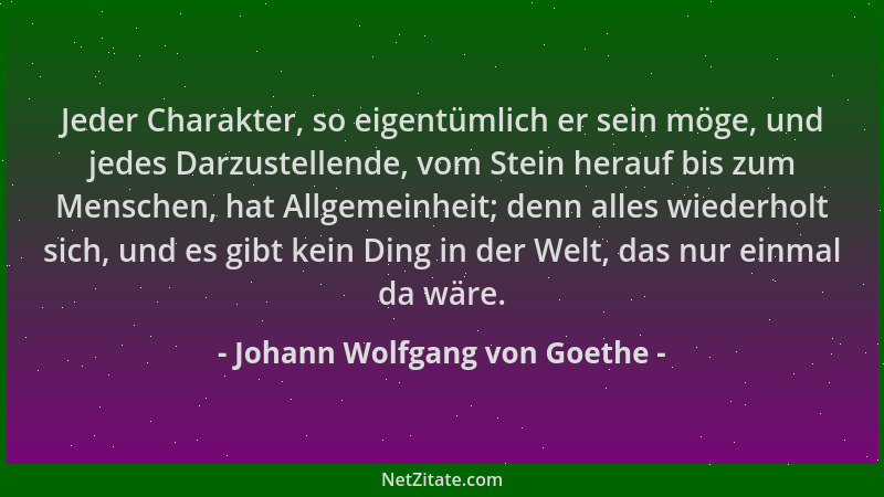 Johann Wolfgang von Goethe - Jeder Charakter, so eigentümlich er sein möge, und jedes Darzustellende, vom Stein herauf bis...