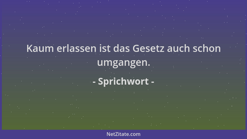 Sprichwort - Kaum erlassen ist das Gesetz auch schon umgangen....