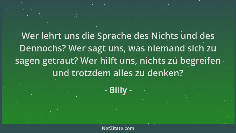 Billy - Wer lehrt uns die Sprache des Nichts und des Dennochs? Wer sagt uns, was niemand sich zu sagen getraut? Wer hilft u...