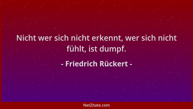 Friedrich Rückert - Nicht wer sich nicht erkennt, wer sich nicht fühlt, ist dumpf....