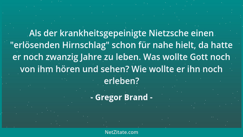 Gregor Brand - Als der krankheitsgepeinigte Nietzsche einen  "erlösenden Hirnschlag " schon für nahe hielt, da hatte er noch...