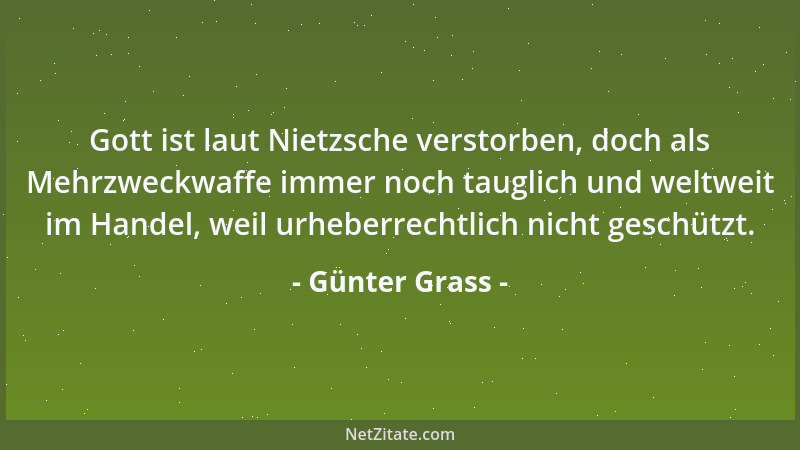 Günter Grass - Gott ist laut Nietzsche verstorben, doch als Mehrzweckwaffe immer noch tauglich und weltweit im Handel, weil...