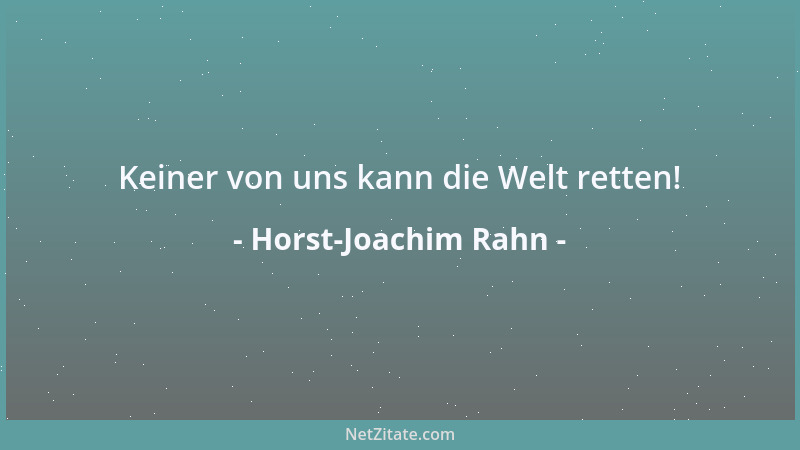 Horst-Joachim Rahn - Keiner von uns kann die Welt retten!...