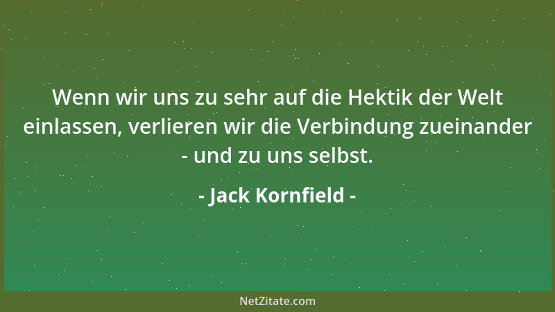 Jack Kornfield - Wenn wir uns zu sehr auf die Hektik der Welt einlassen, verlieren wir die Verbindung zueinander - und zu u...