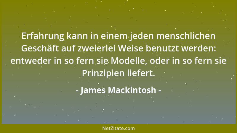 James Mackintosh - Erfahrung kann in einem jeden menschlichen Geschäft auf zweierlei Weise benutzt werden: entweder in so f...