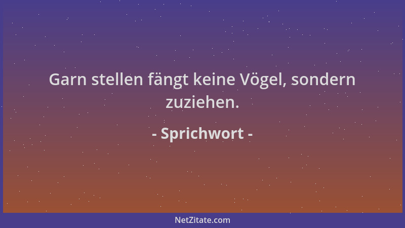 Sprichwort - Garn stellen fängt keine Vögel, sondern zuziehen....