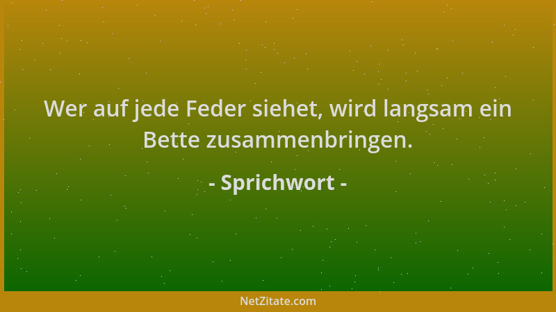 Sprichwort - Wer auf jede Feder siehet, wird langsam ein Bette zusammenbringen....