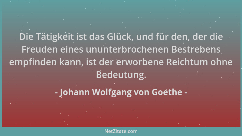 Johann Wolfgang von Goethe - Die Tätigkeit ist das Glück, und für den, der die Freuden eines ununterbrochenen Bestrebens em...