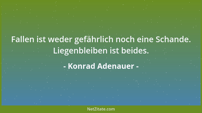 Konrad Adenauer - Fallen ist weder gefährlich noch eine Schande. Liegenbleiben ist beides....