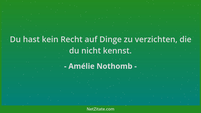 Amélie Nothomb - Du hast kein Recht auf Dinge zu verzichten, die du nicht kennst....