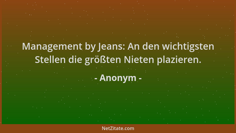 Anonym - Management by Jeans: An den wichtigsten Stellen die größten Nieten plazieren....