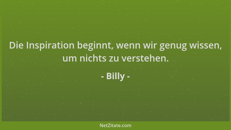 Billy - Die Inspiration beginnt, wenn wir genug wissen, um nichts zu verstehen....
