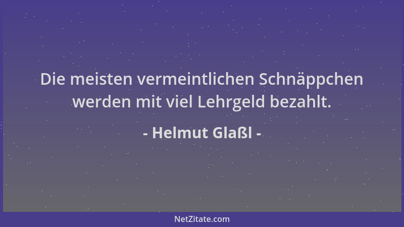 Helmut Glaßl - Die meisten vermeintlichen Schnäppchen werden mit viel Lehrgeld bezahlt....