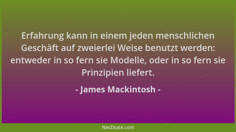James Mackintosh - Erfahrung kann in einem jeden menschlichen Geschäft auf zweierlei Weise benutzt werden: entweder in so f...