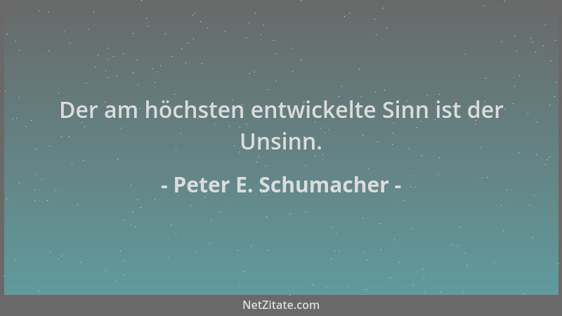 Peter E. Schumacher - Der am höchsten entwickelte Sinn ist der Unsinn....