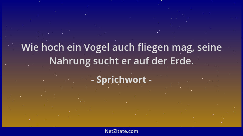 Sprichwort - Wie hoch ein Vogel auch fliegen mag, seine Nahrung sucht er auf der Erde....