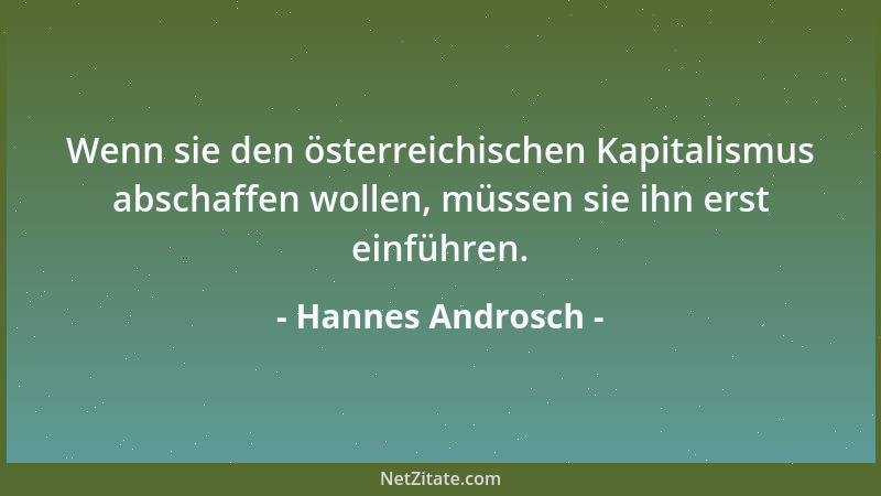 Hannes Androsch - Wenn sie den österreichischen Kapitalismus abschaffen wollen, müssen sie ihn erst einführen....