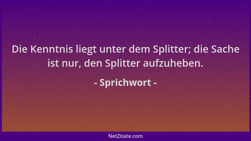 Sprichwort - Die Kenntnis liegt unter dem Splitter; die Sache ist nur, den Splitter aufzuheben....