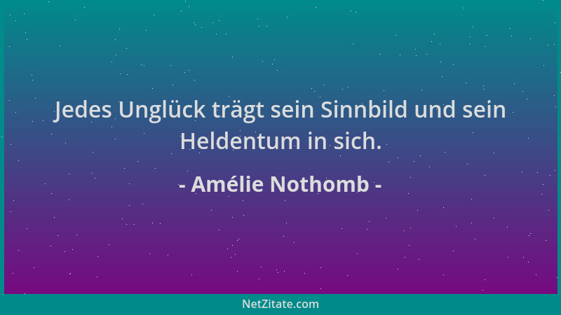 Amélie Nothomb - Jedes Unglück trägt sein Sinnbild und sein Heldentum in sich....