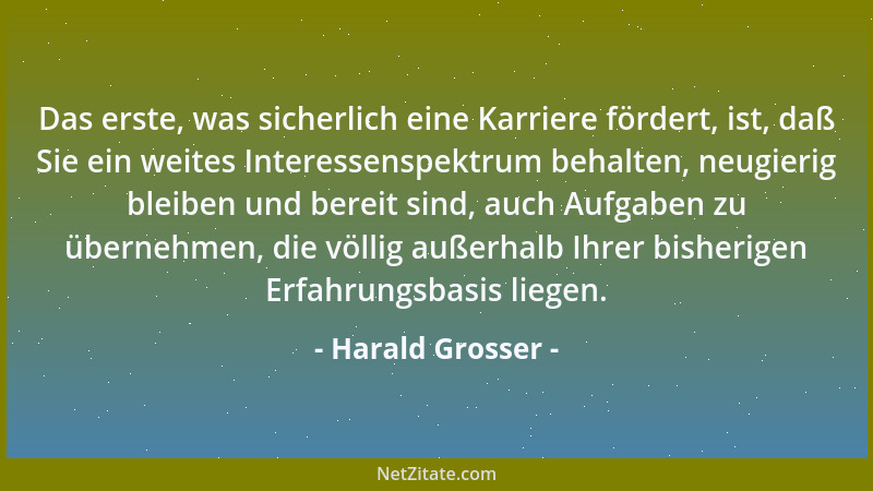 Harald Grosser - Das erste, was sicherlich eine Karriere fördert, ist, daß Sie ein weites Interessenspektrum behalten, neug...
