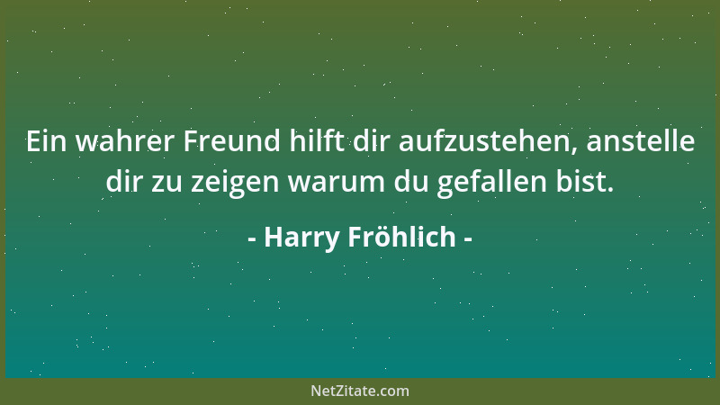 Harry Fröhlich - Ein wahrer Freund hilft dir aufzustehen, anstelle dir zu zeigen warum du gefallen bist....