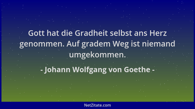 Johann Wolfgang von Goethe - Gott hat die Gradheit selbst ans Herz genommen. Auf gradem Weg ist niemand umgekommen....